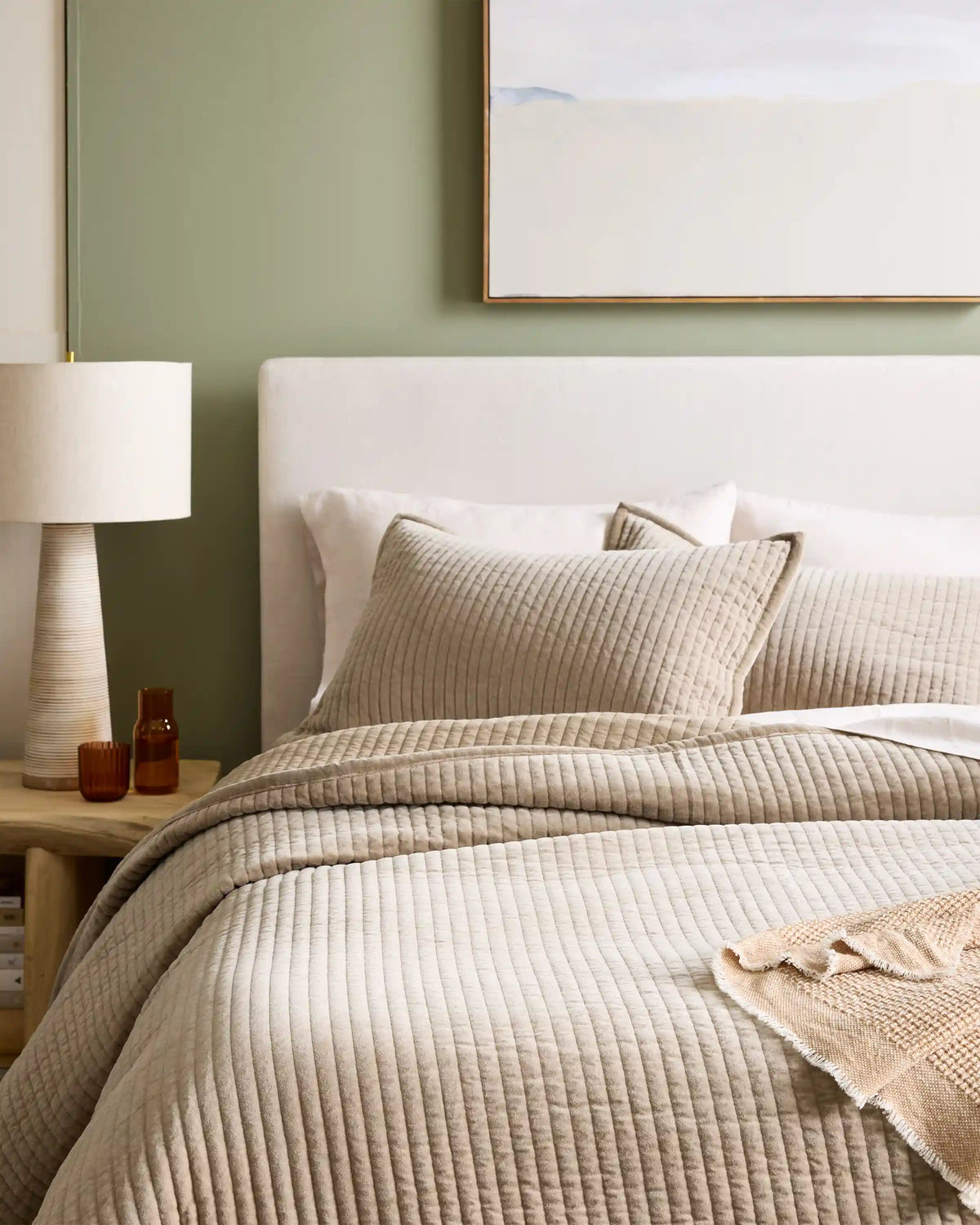 Cotton Velvet Narrow Channel Quilted Sham Set