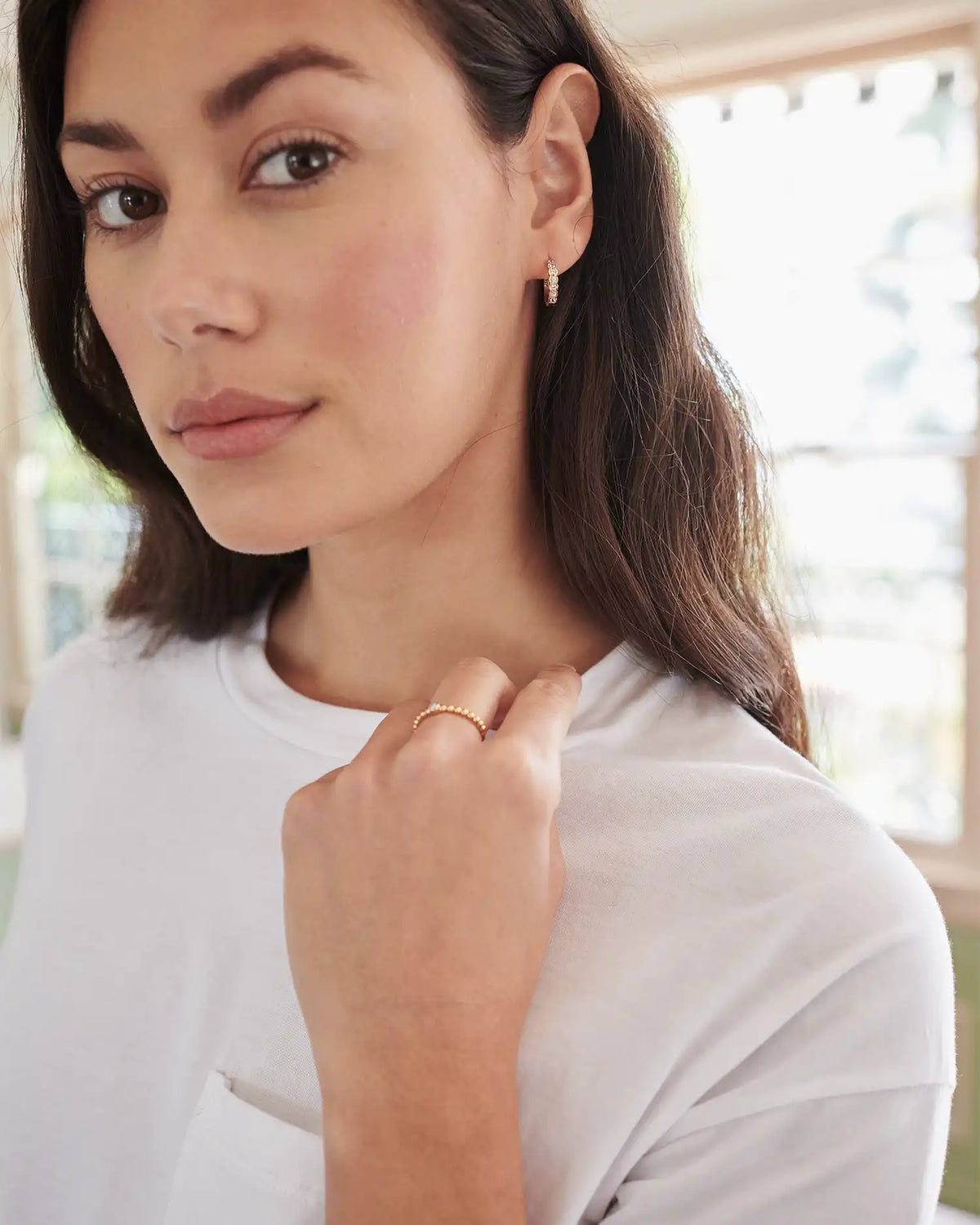 White Sapphire Bezel Hoops