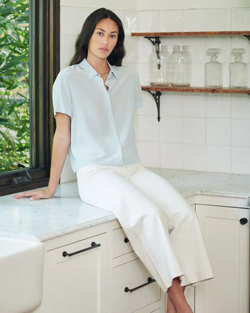 Washable Stretch Silk Short Sleeve Blouse