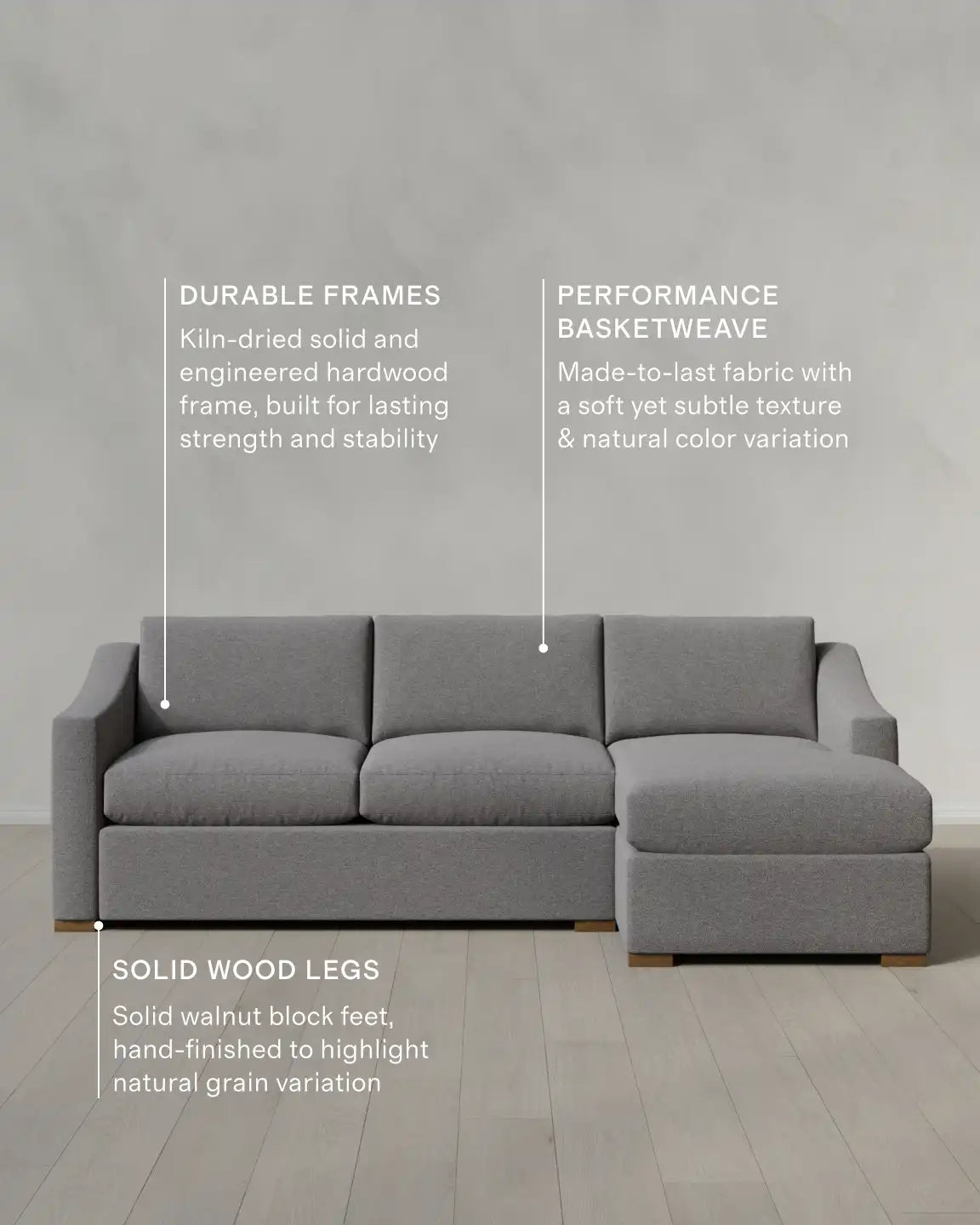Hollis Slope Arm Chaise Sectional in Performance Basketweave