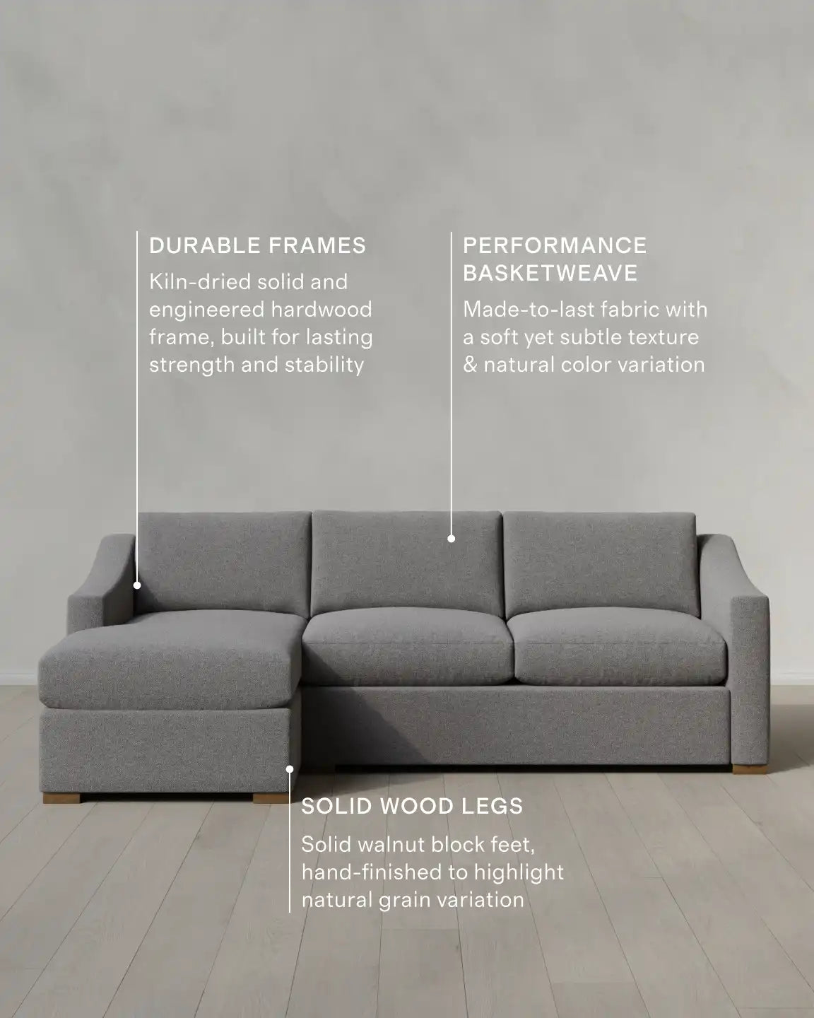 Hollis Slope Arm Chaise Sectional in Performance Basketweave