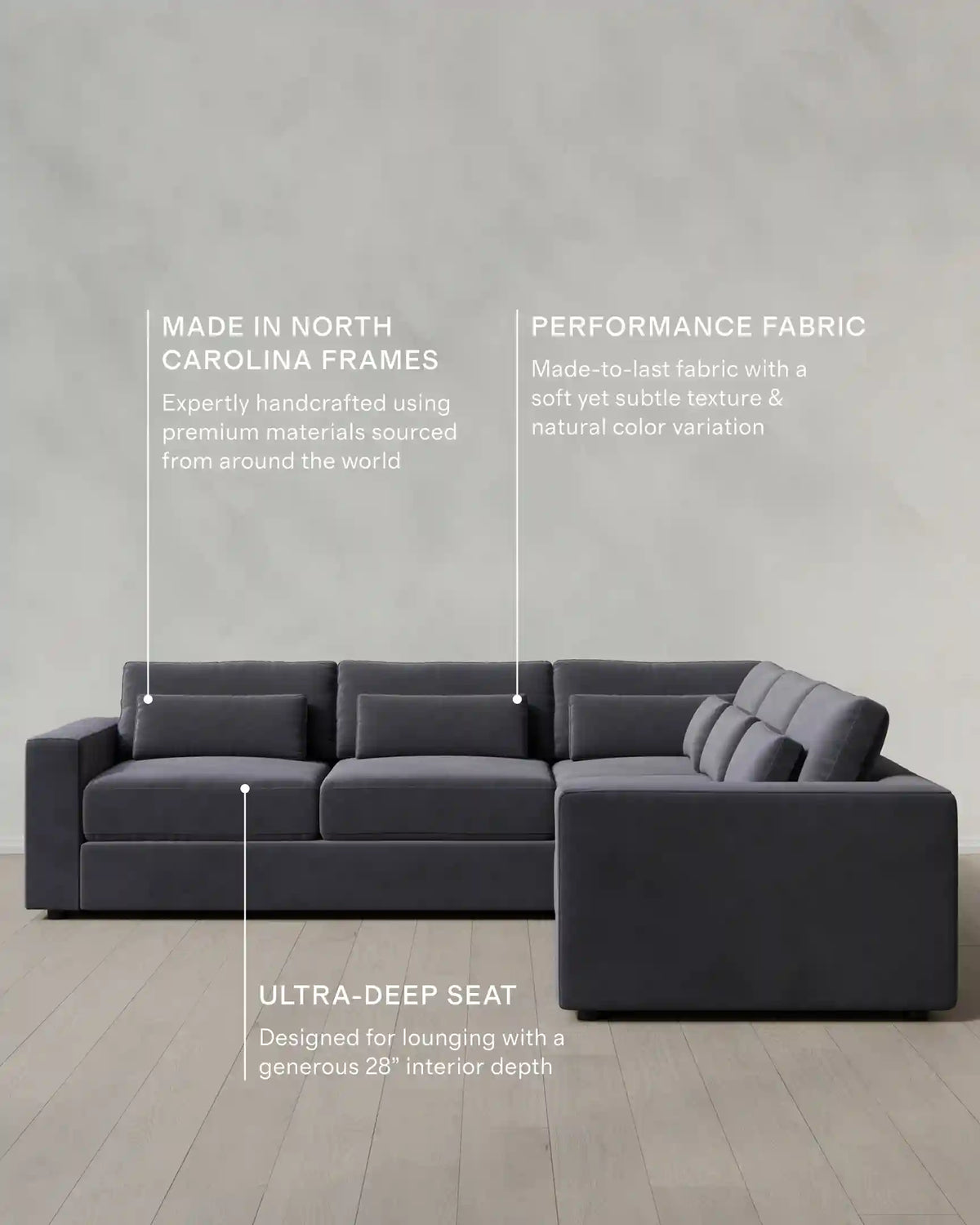 Ashford Deep Seat L Sectional in Performance Velvet