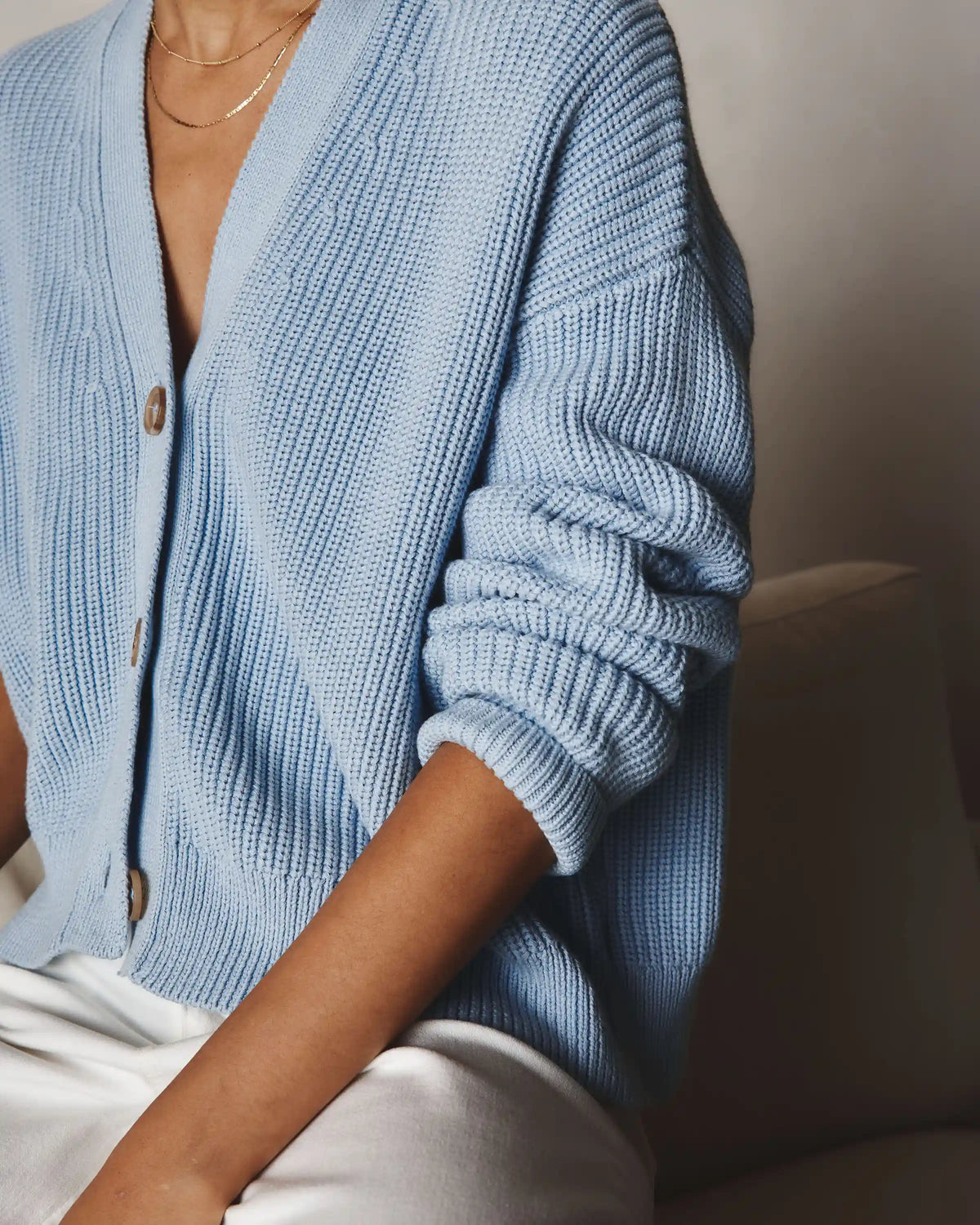 100% Organic Cotton Fisherman Boxy Cropped Cardigan