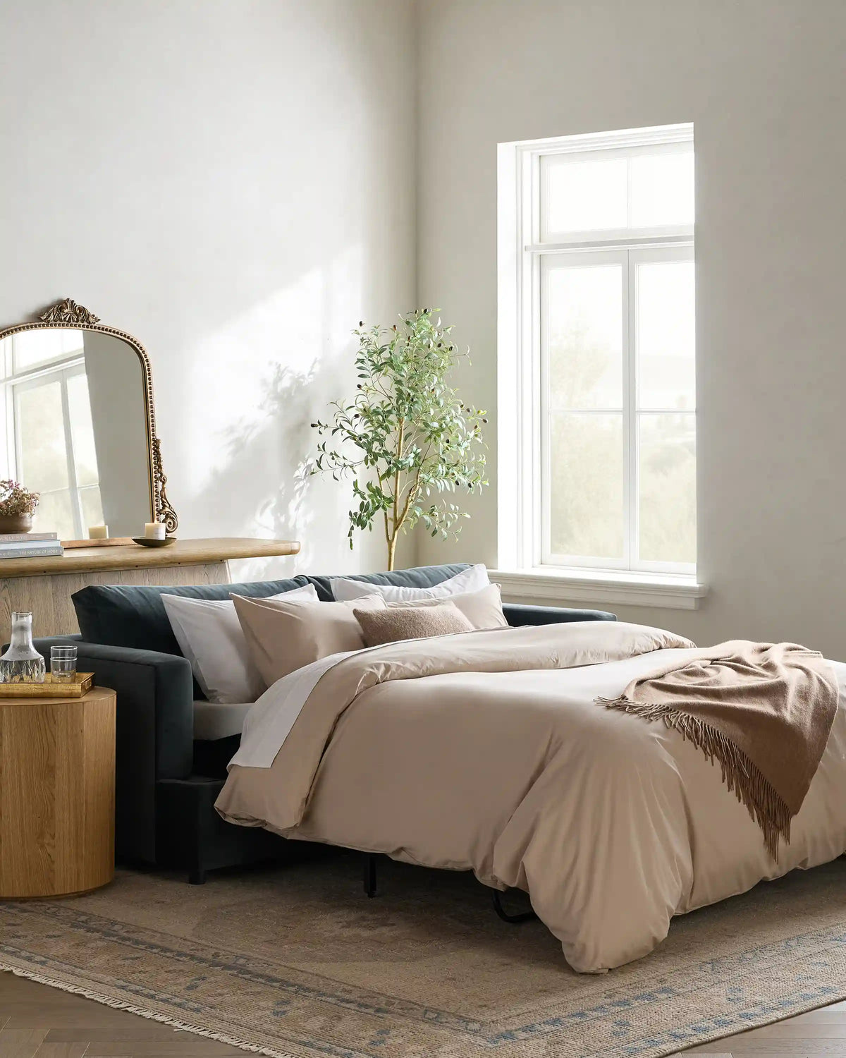 Sierra Curved Arm Sleeper Sofa in Performance Velvet