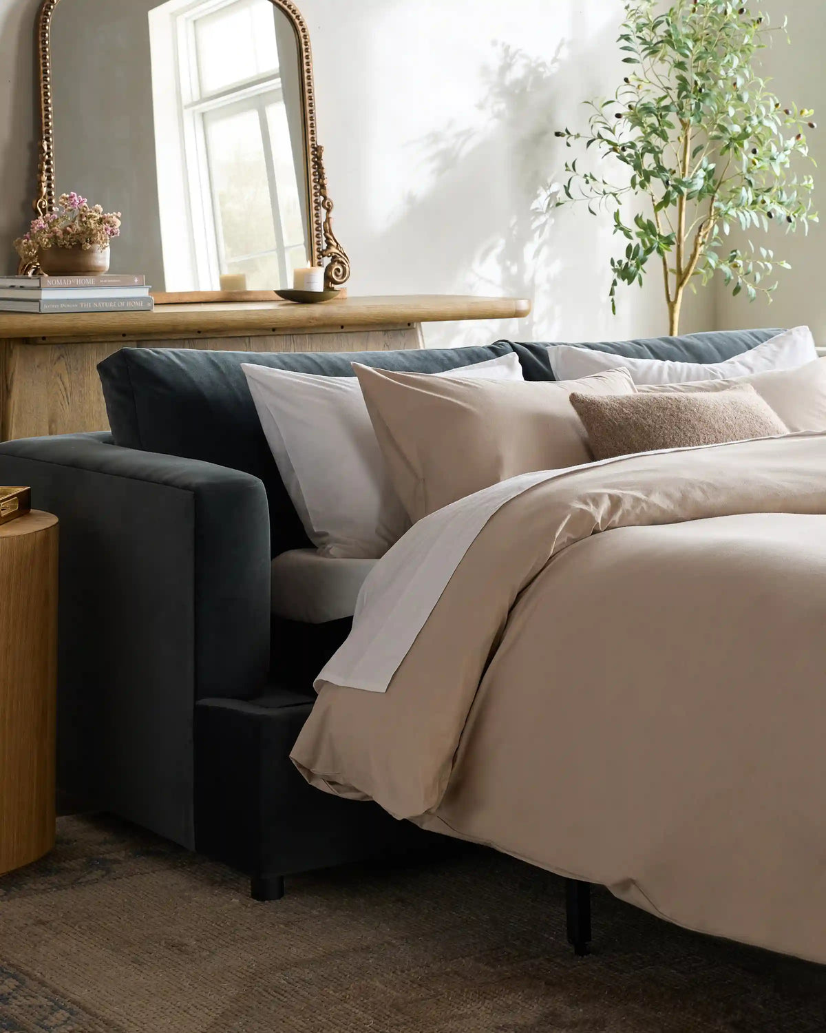 Sierra Curved Arm Sleeper Sofa in Performance Velvet