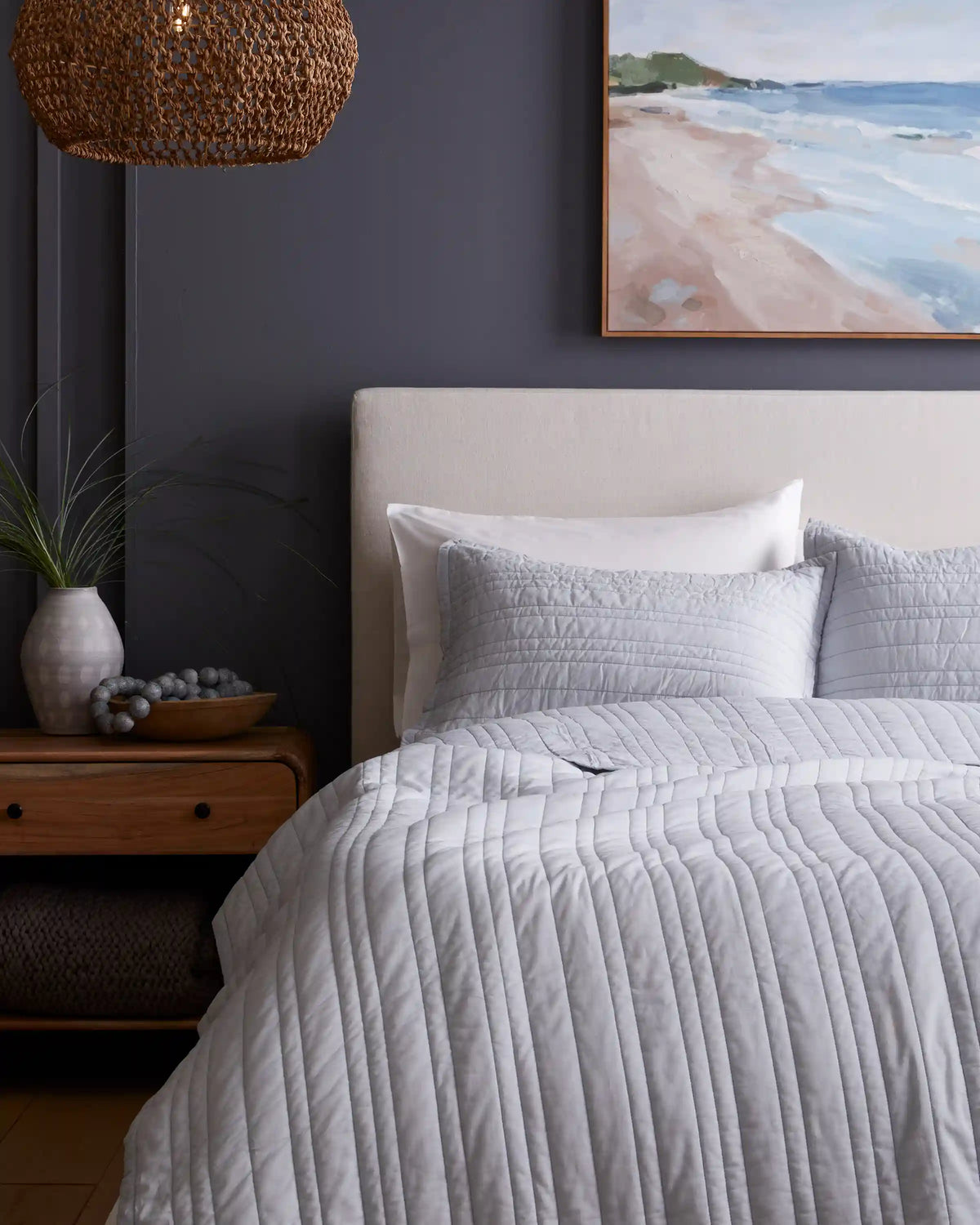 Organic Cotton Stripe Stitch Quilted Sham Set