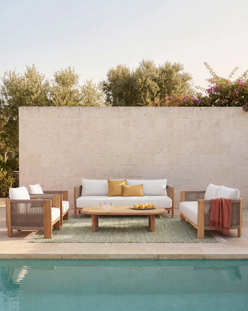 Curved Solid Teak and All-Weather Rope Outdoor Sofa