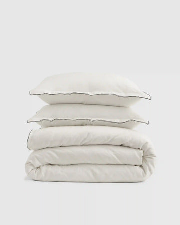 European Linen Double Embroidered Edge Duvet Cover Set