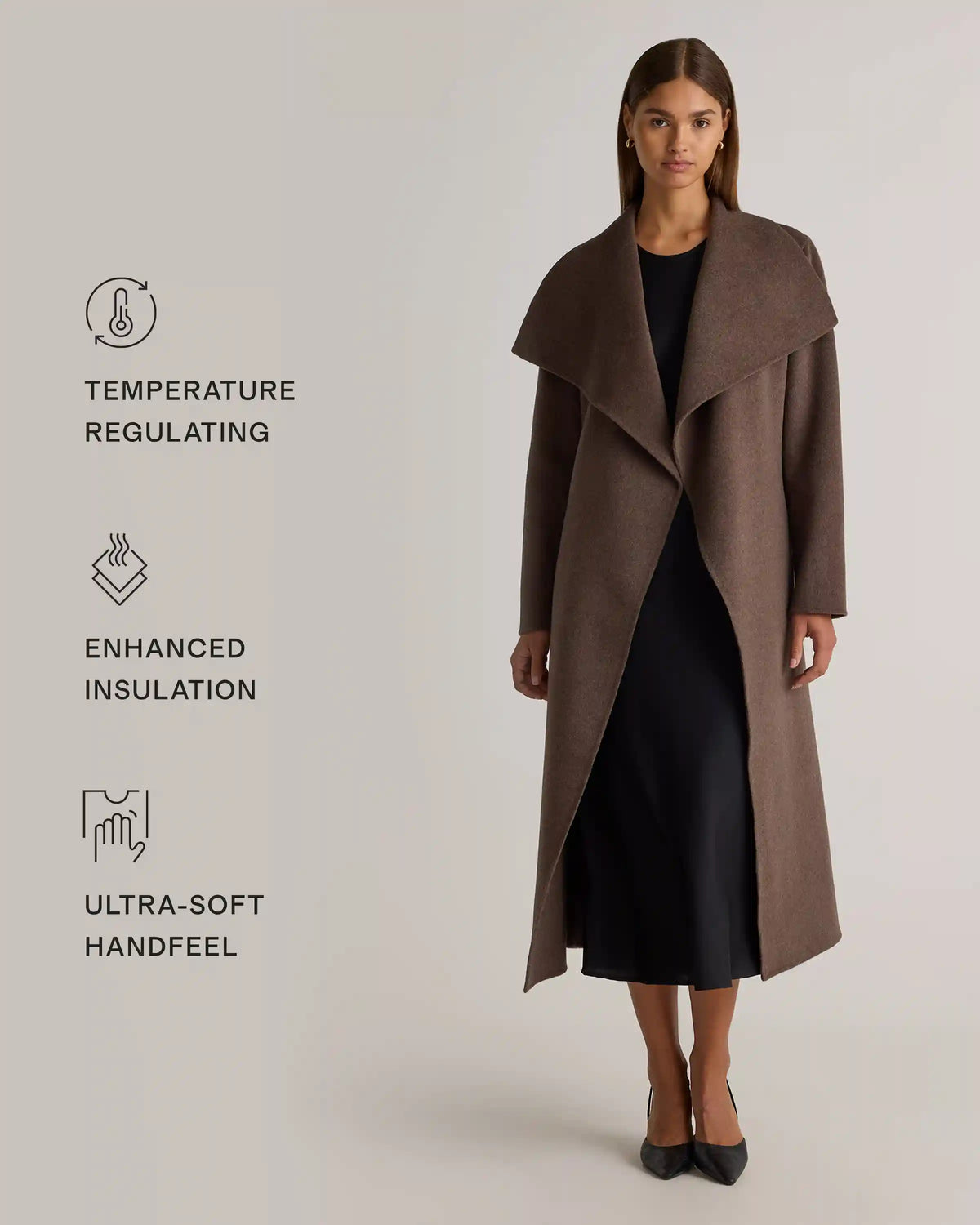 Double-Faced Merino Wool Draped Collar Short Wrap Coat