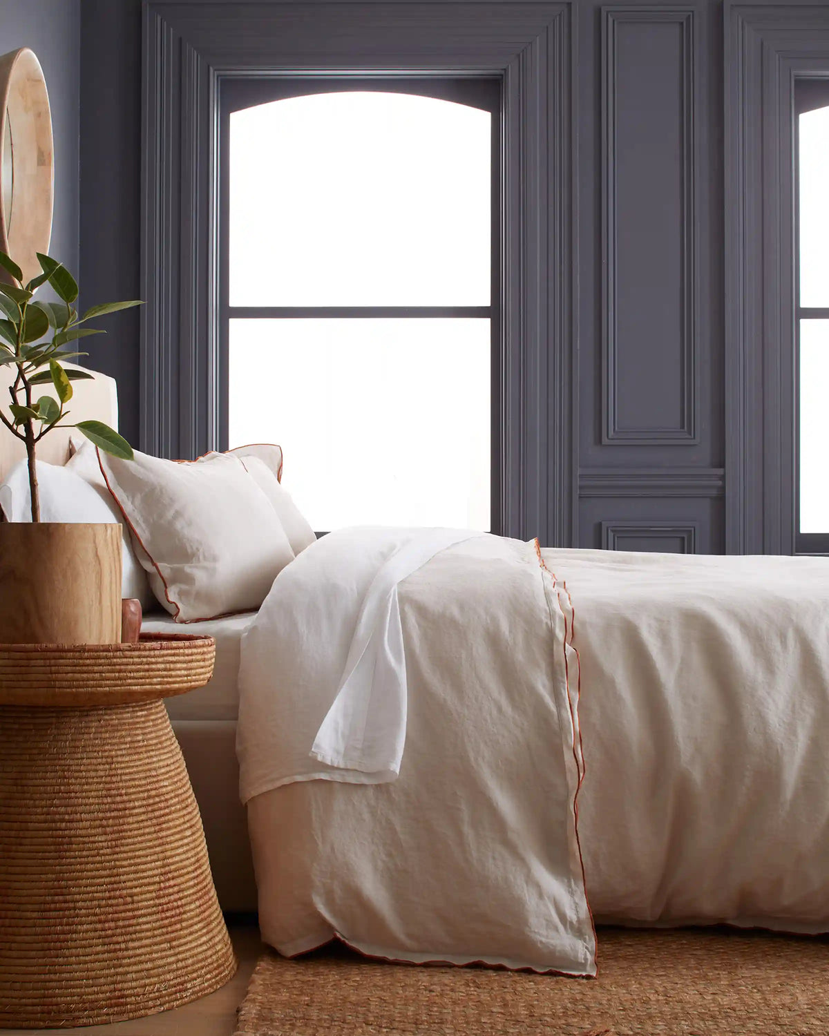 European Linen Double Embroidered Edge Duvet Cover