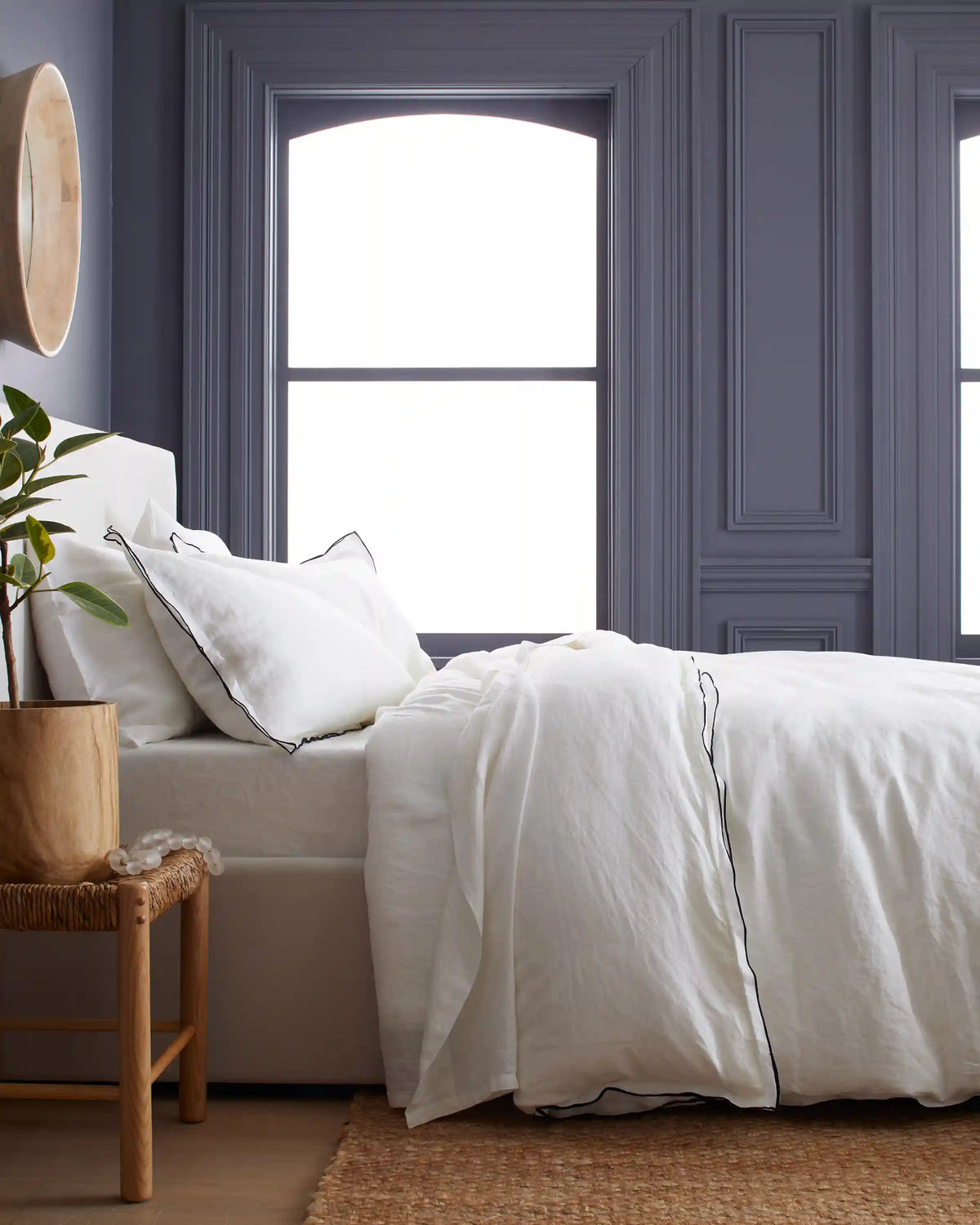 European Linen Double Embroidered Edge Duvet Cover Set