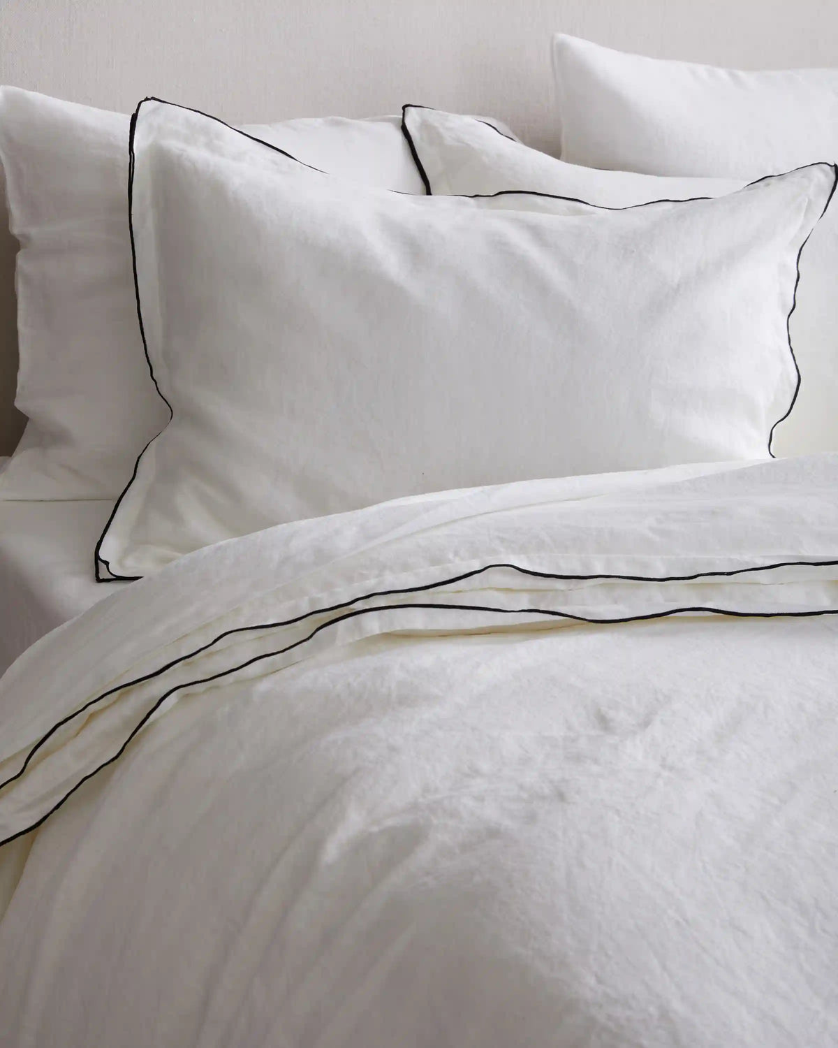 European Linen Double Embroidered Edge Duvet Cover Set