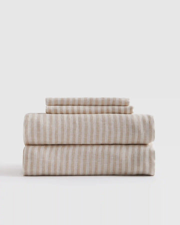 European Linen Stripe Fitted Sheet Set