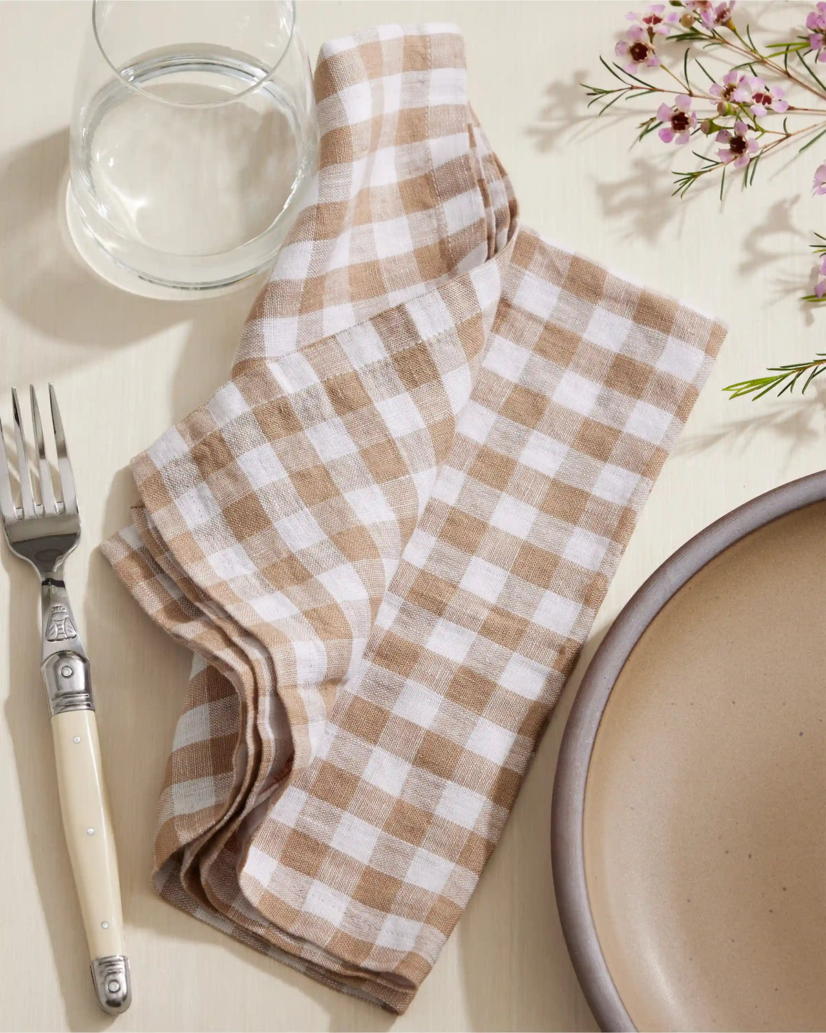 European Linen Gingham Napkins, Set of 8
