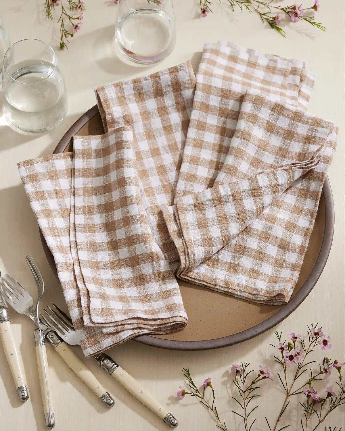 European Linen Gingham Napkins, Set of 4