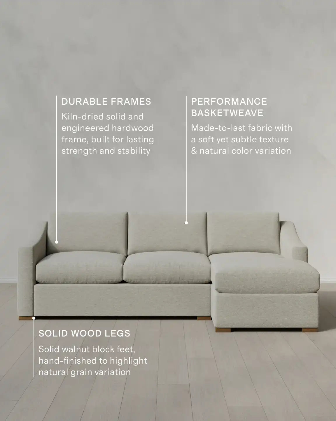 Hollis Slope Arm Chaise Sectional in Performance Basketweave