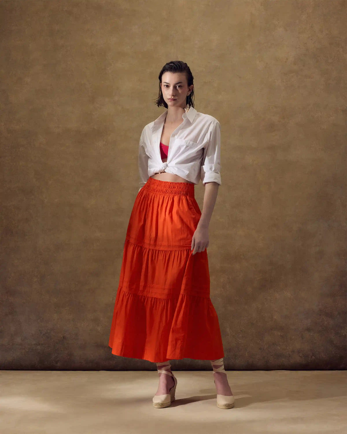 100% Organic Cotton Poplin Tiered Maxi Skirt