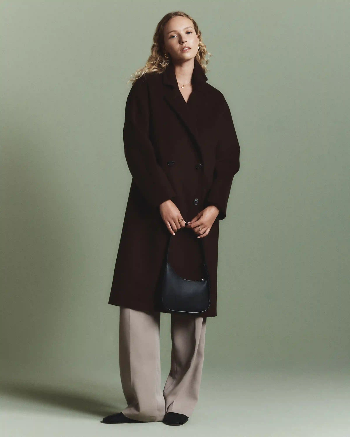 Italian Wool Double-Breasted Slouch Coat