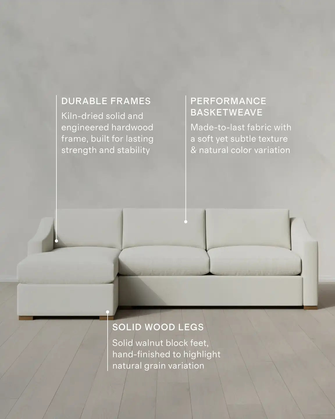 Hollis Slope Arm Chaise Sectional in Performance Basketweave