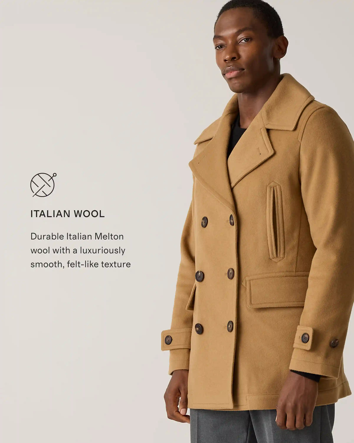 Italian Wool Double-Breasted Officer Topcoat