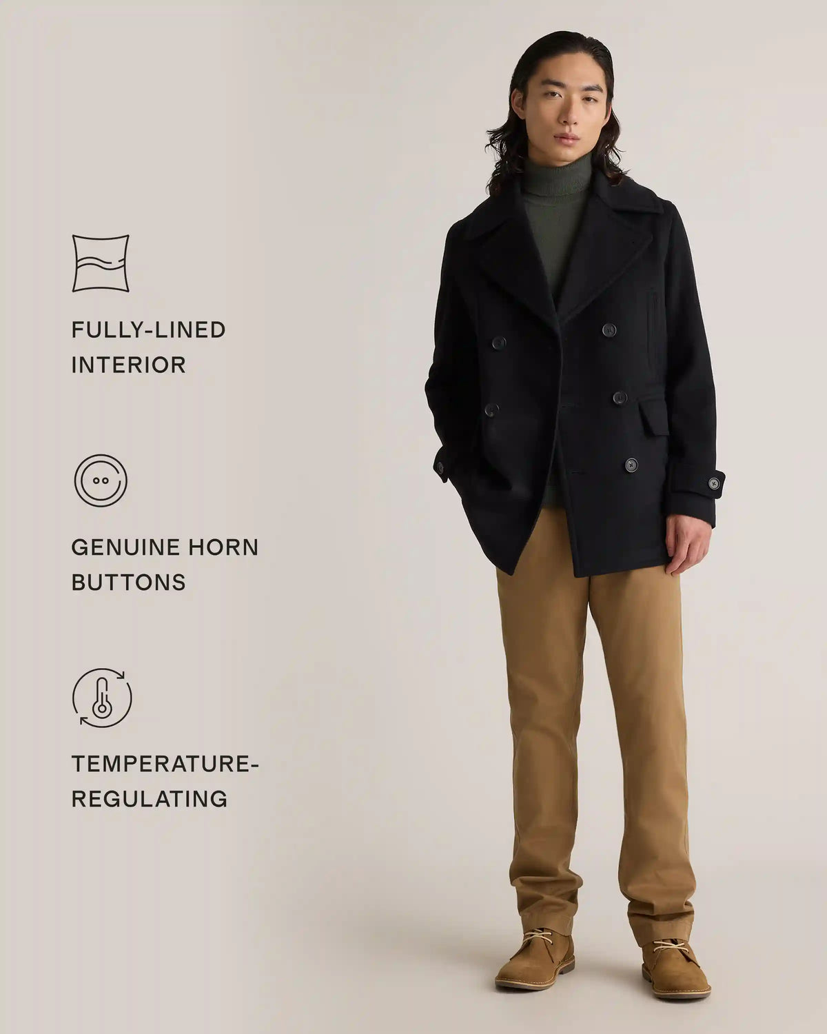 Italian Wool Double-Breasted Officer Topcoat