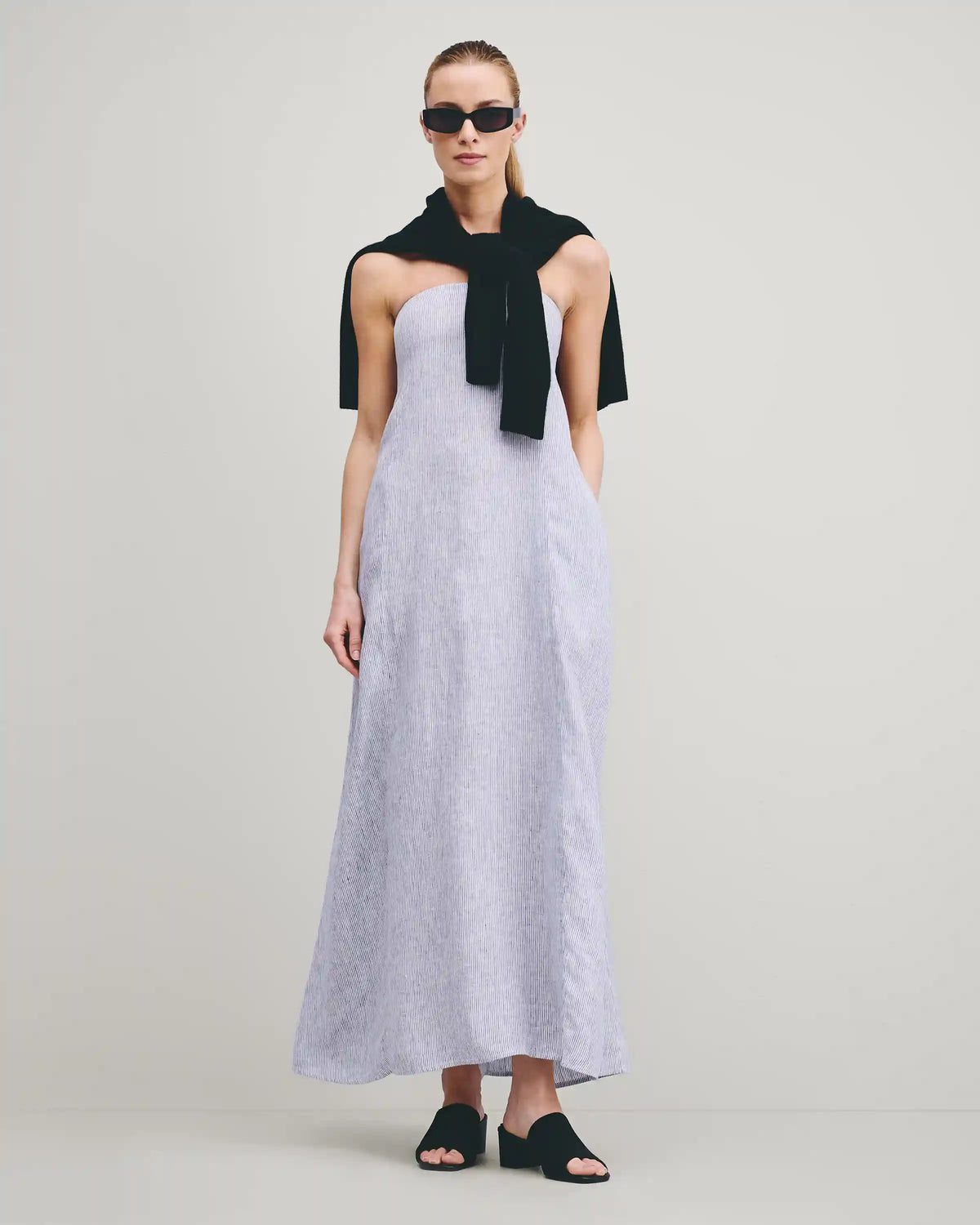 100% European Linen Strapless Maxi Dress