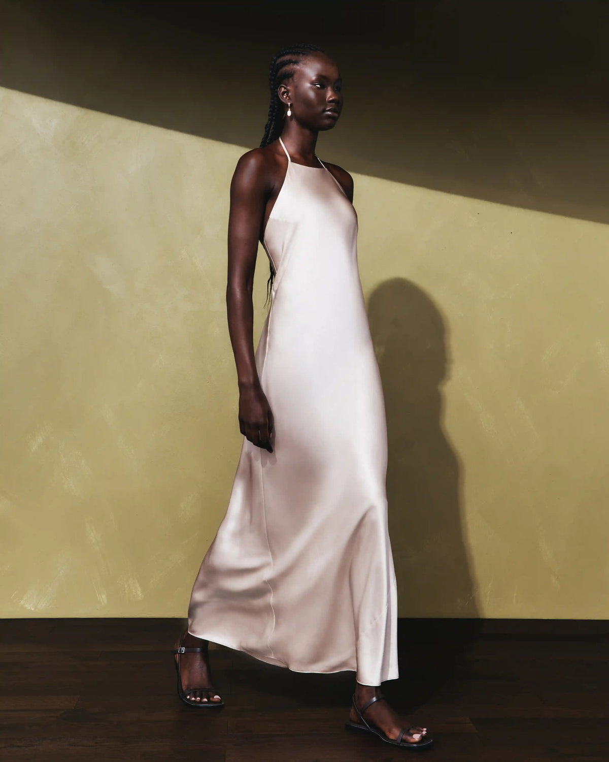 100% Washable Silk Halter Maxi Dress