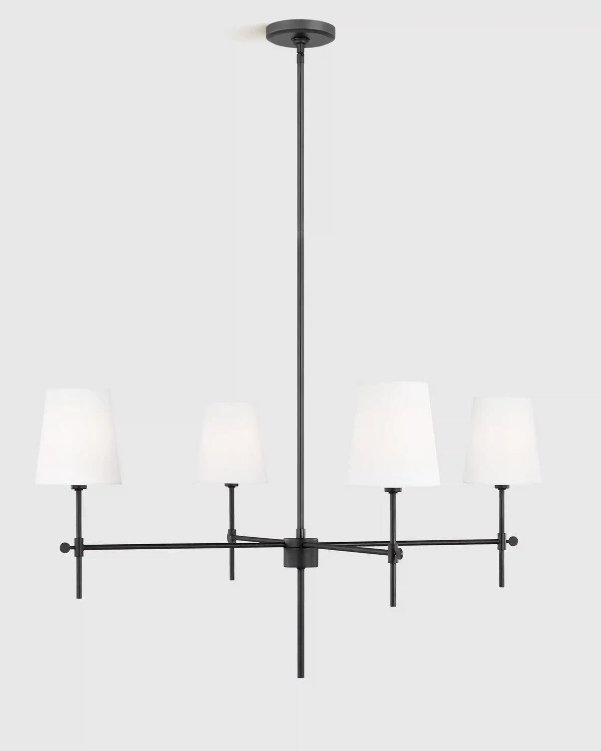Linear Steel Chandelier with Linen Shades
