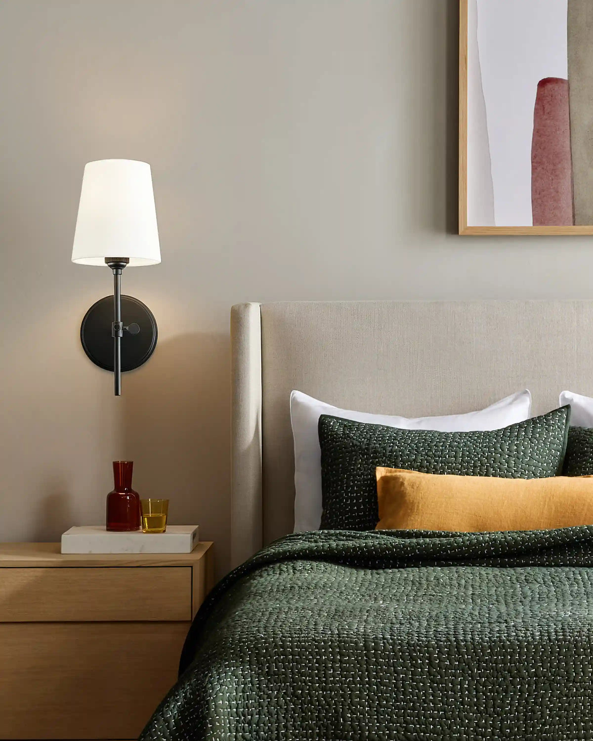 Linear Steel Sconce with Linen Shade