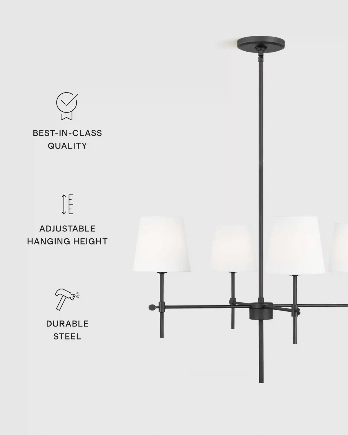 Linear Steel Chandelier with Linen Shades