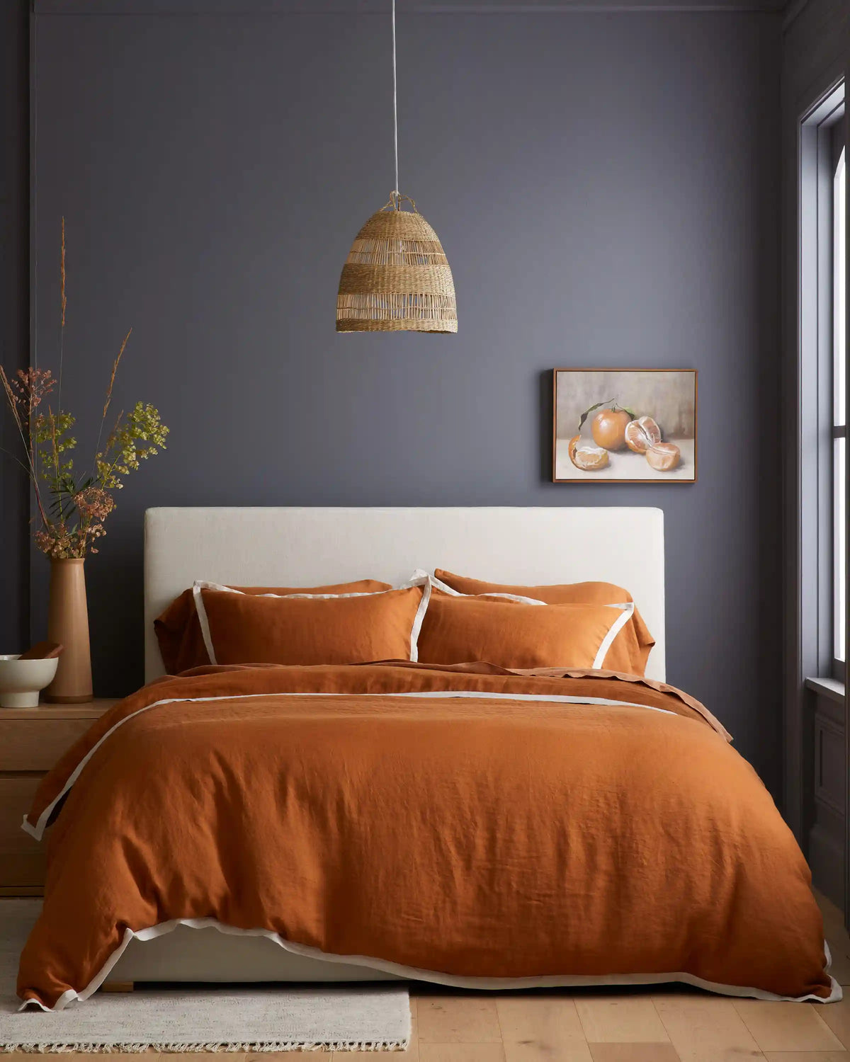 European Linen Contrast Flange Duvet Cover