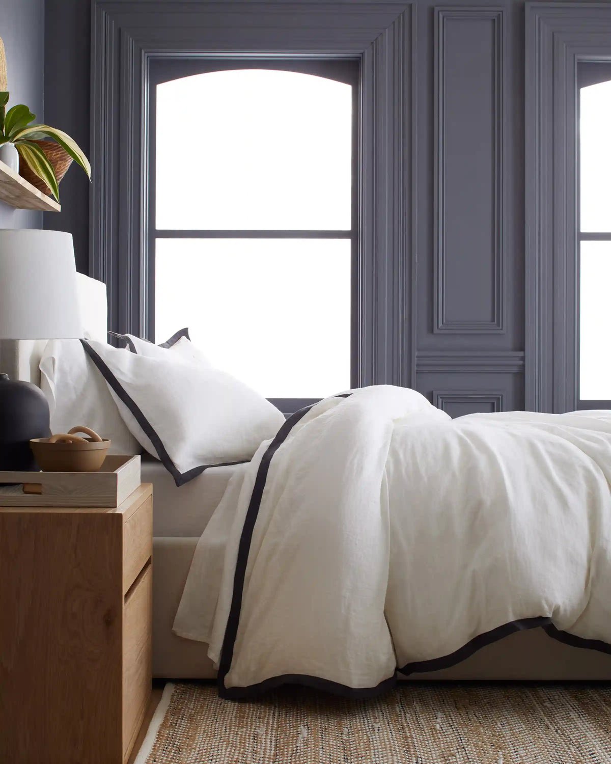 European Linen Contrast Flange Duvet Cover Set