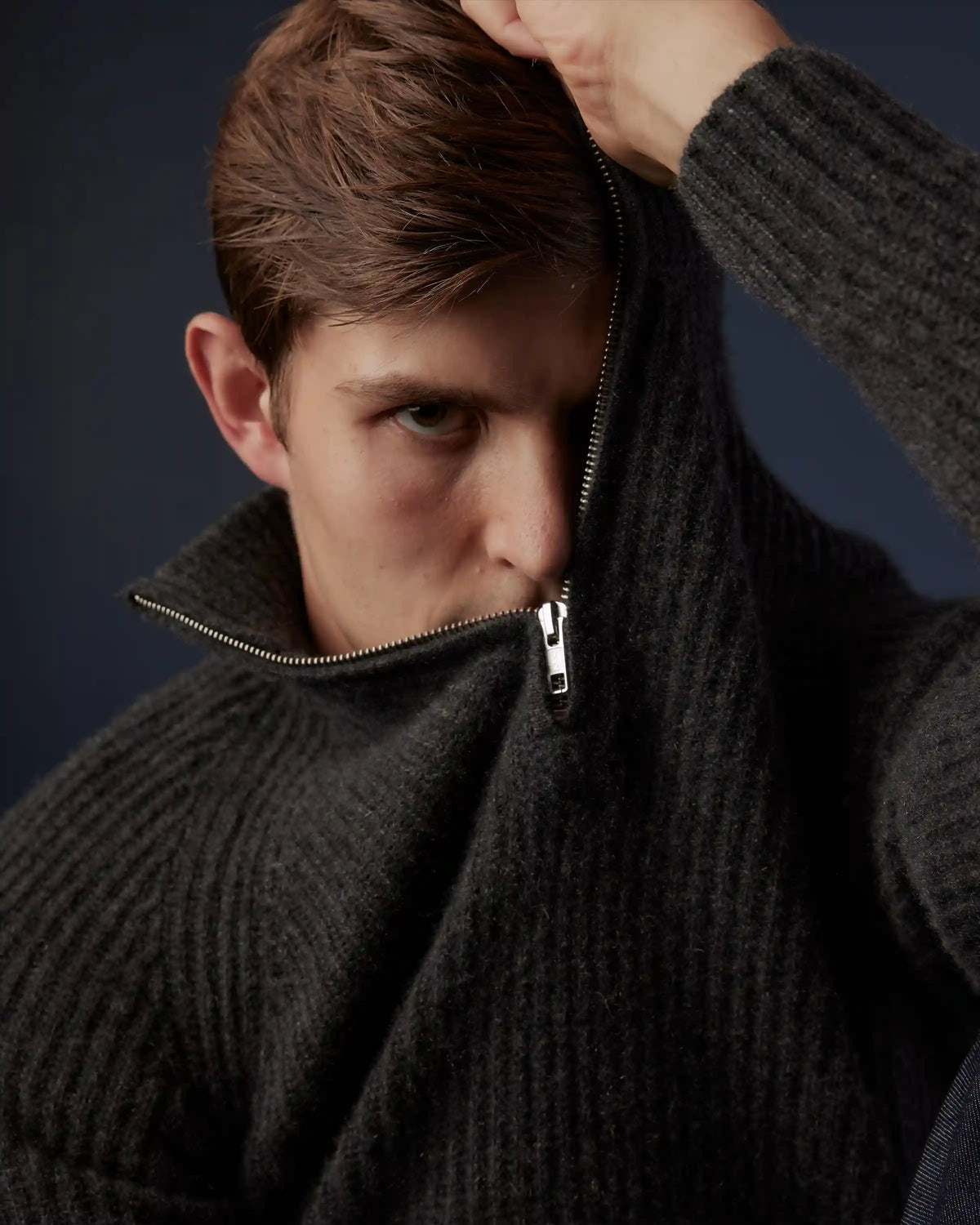Mongolian Spring Cashmere Fisherman Quarter Zip Sweater