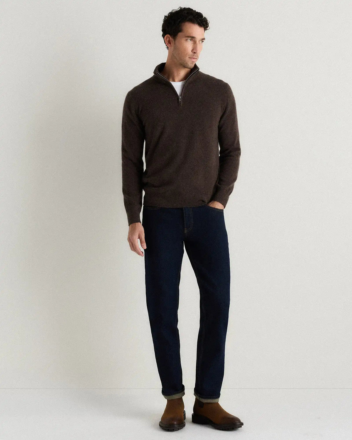 Mongolian Cashmere Quarter Zip Sweater