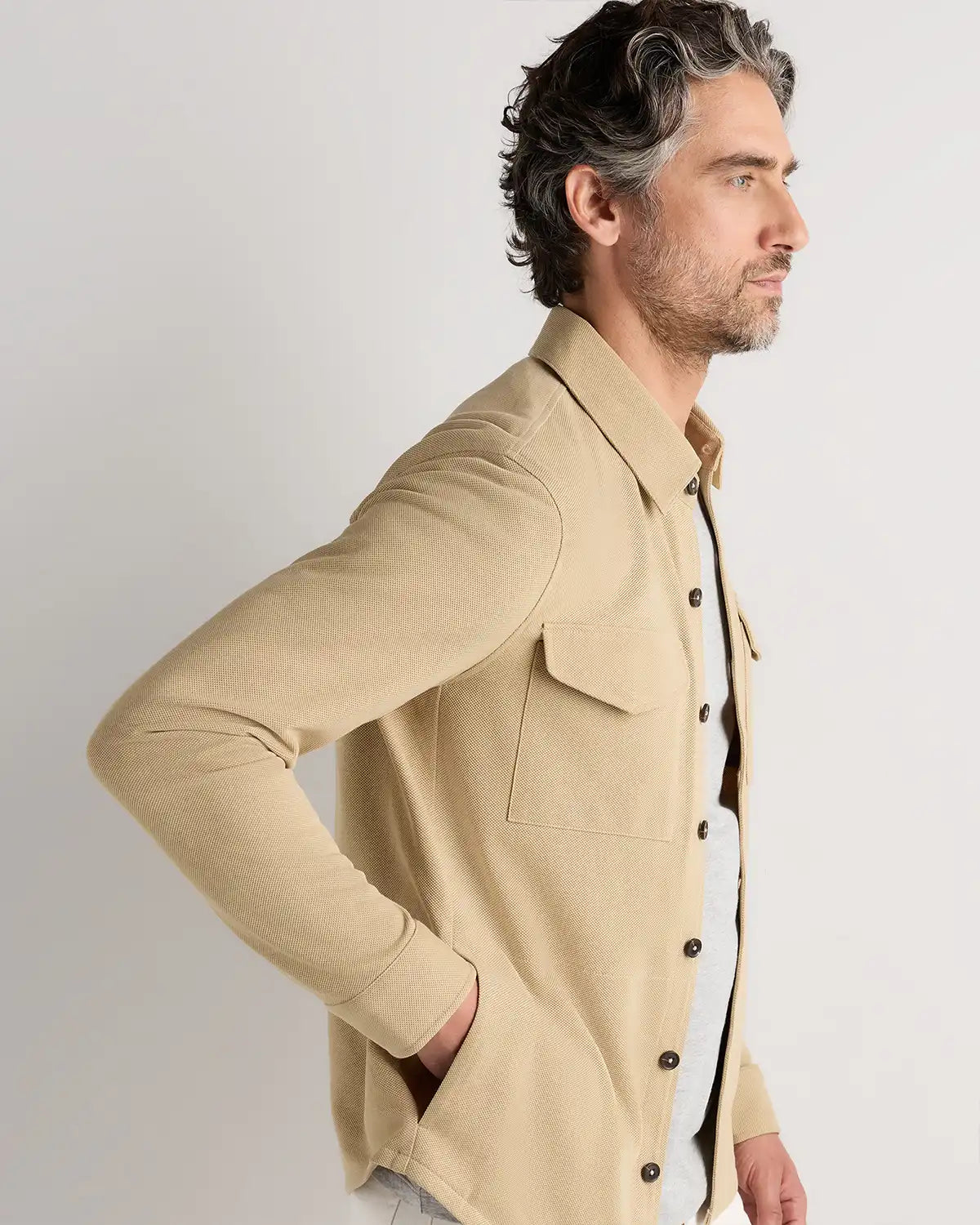 Cotton Pique Knit Overshirt