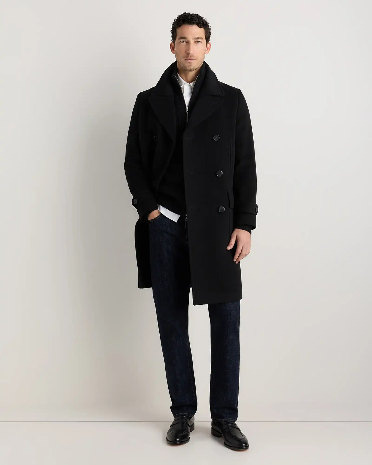 Wool Cashmere Double-Breasted Officer Topcoat