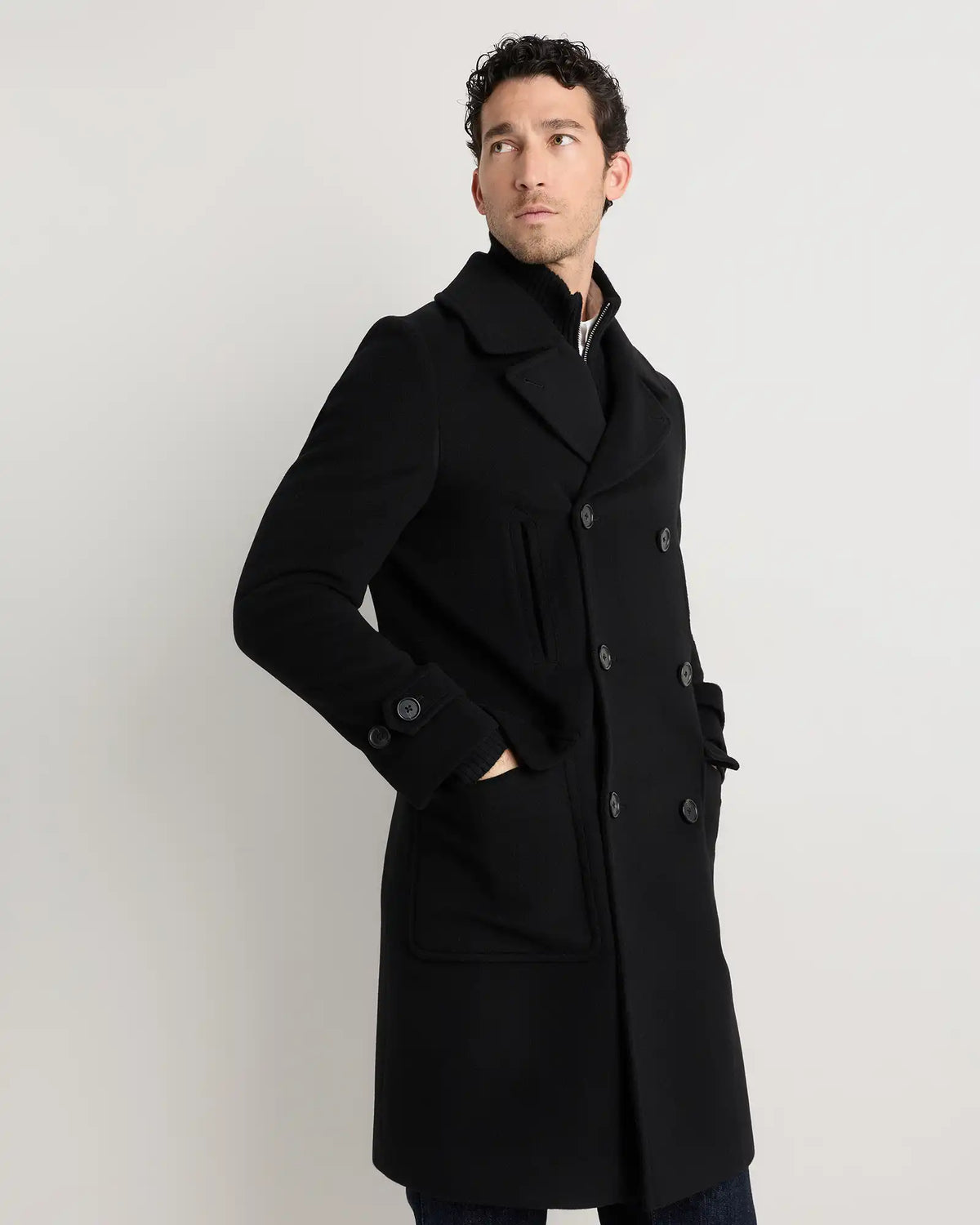 Wool Cashmere Double-Breasted Officer Topcoat