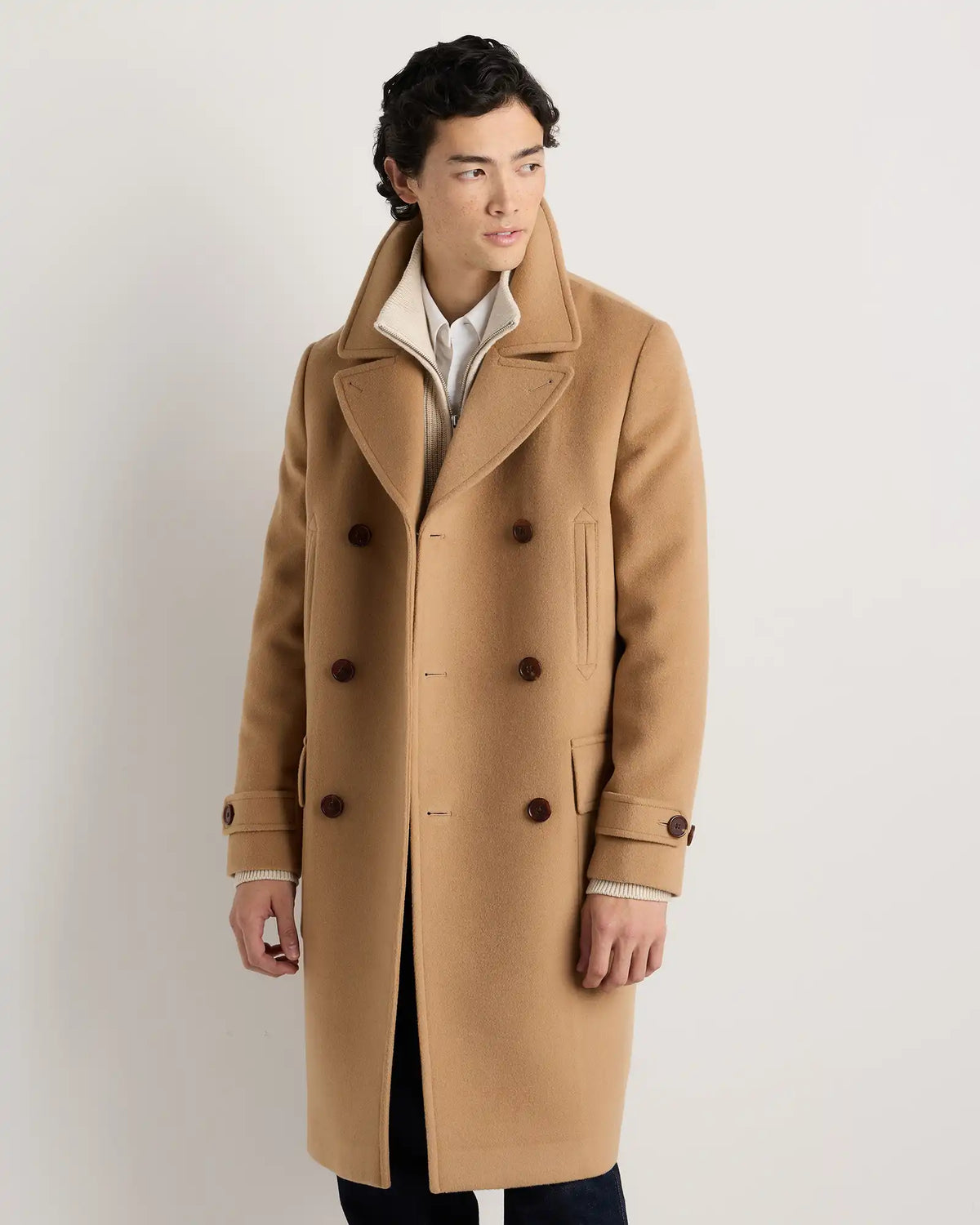 Wool Cashmere Double-Breasted Officer Topcoat