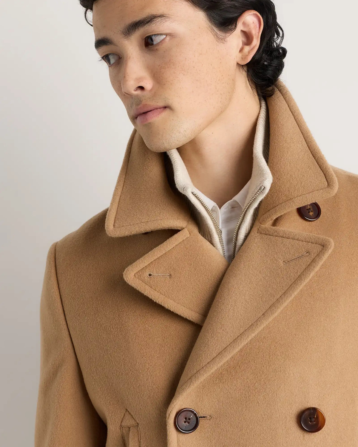 Wool Cashmere Double-Breasted Officer Topcoat