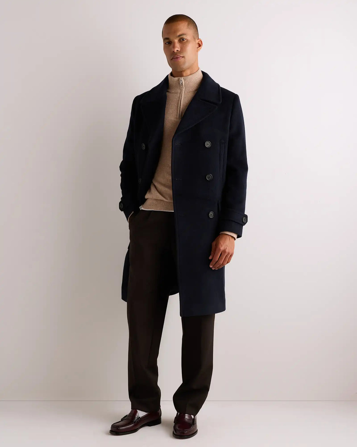 Wool Cashmere Double-Breasted Officer Topcoat