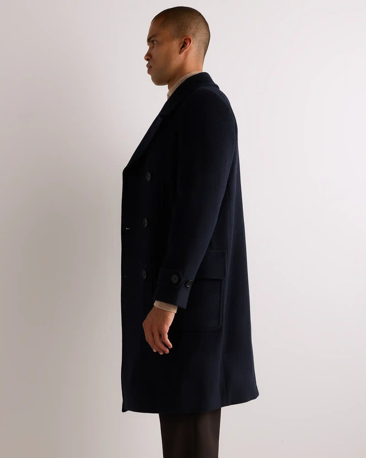 Wool Cashmere Double-Breasted Officer Topcoat