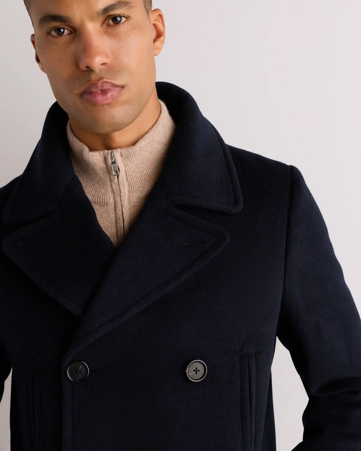 Wool Cashmere Double-Breasted Officer Topcoat