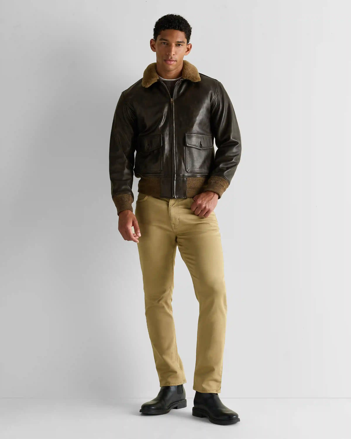 Shearling Collar Leather Flight Jacket