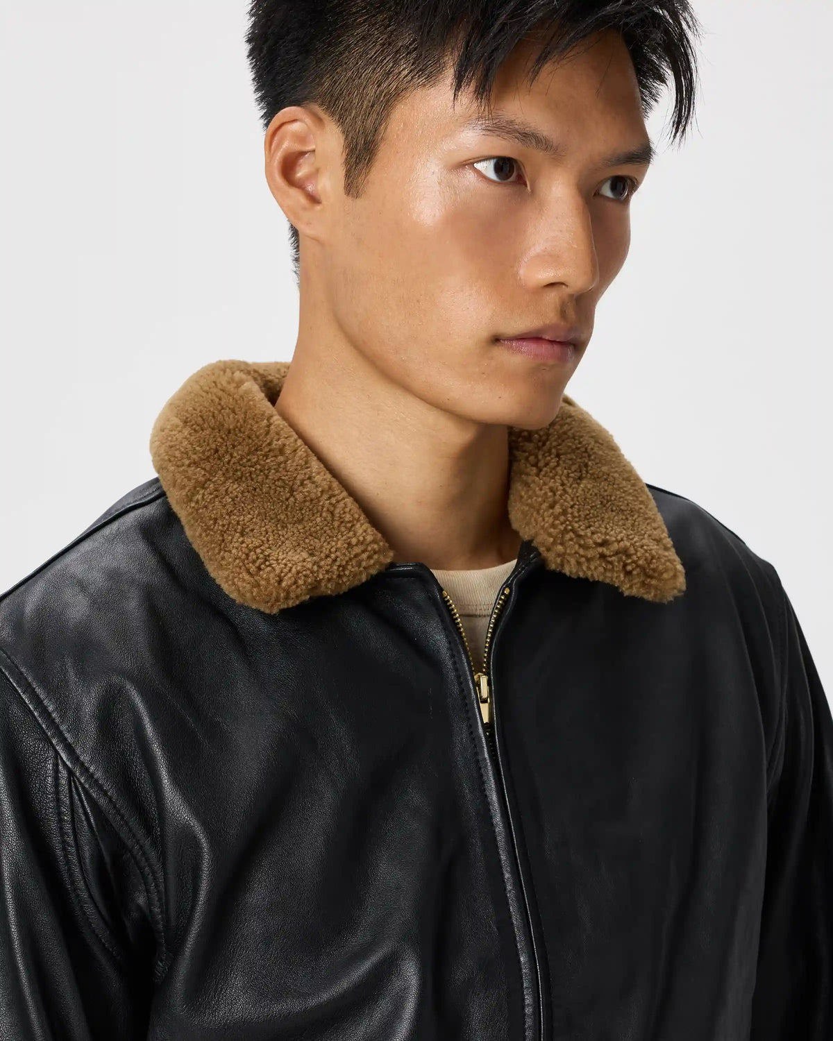Shearling Collar Leather Flight Jacket