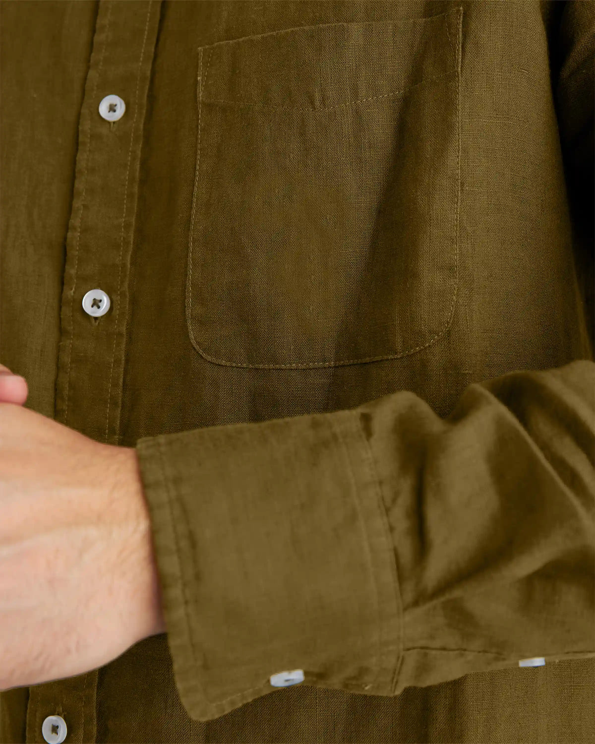 100% European Linen Relaxed Long Sleeve Pocket Shirt