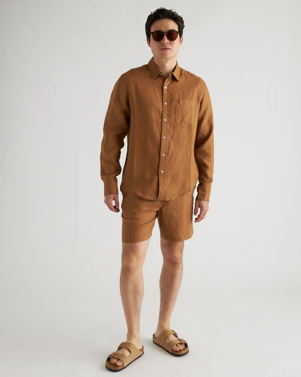100% European Linen Relaxed Long Sleeve Pocket Shirt