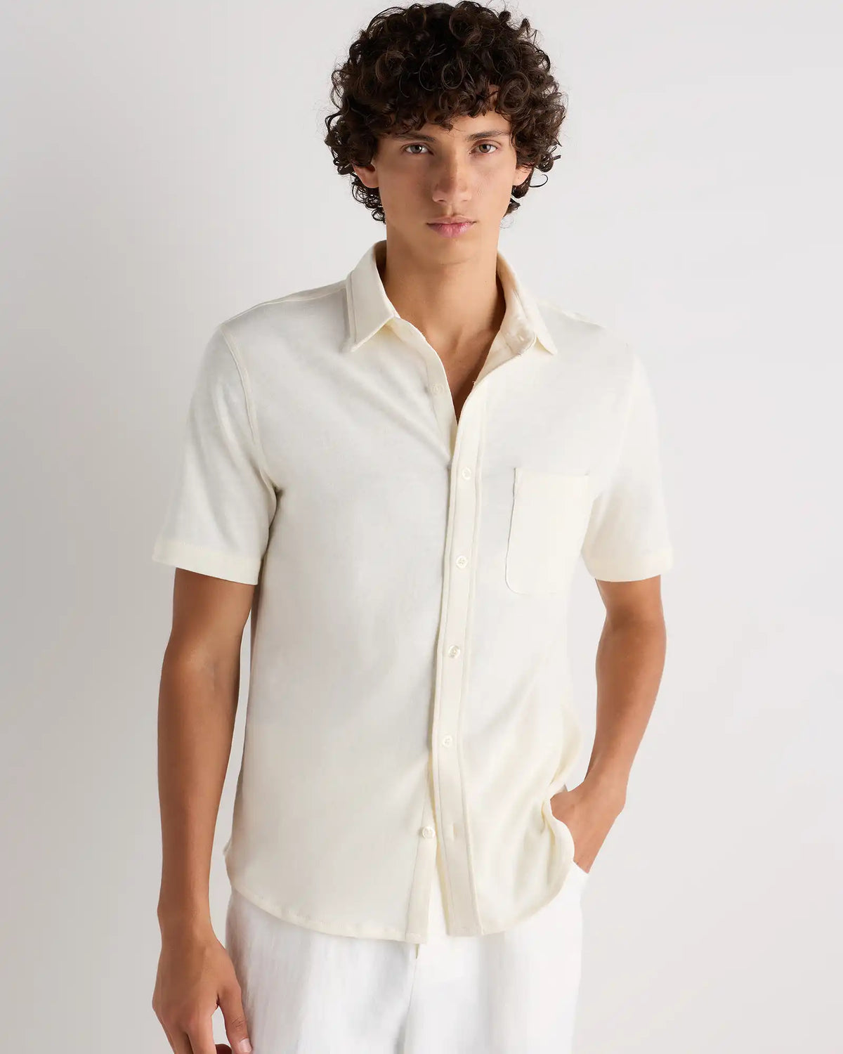 100% Organic Cotton Slub Short Sleeve Button Up Shirt