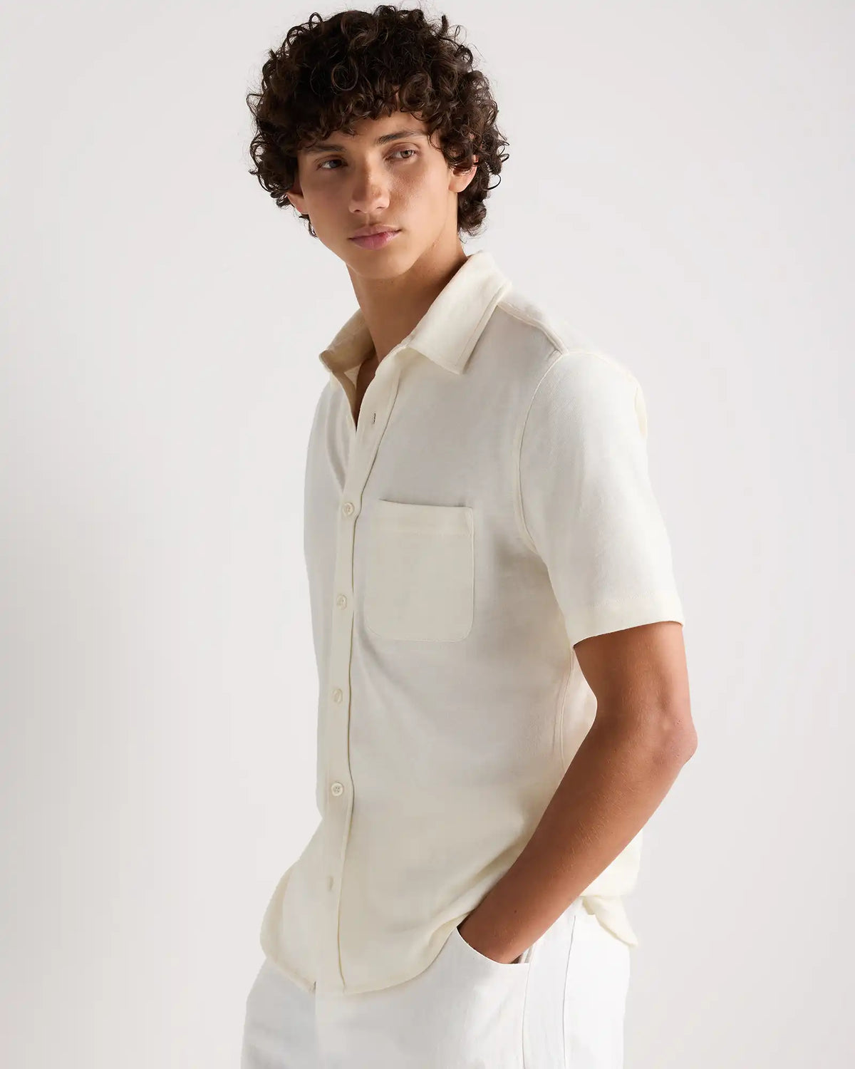 100% Organic Cotton Slub Short Sleeve Button Up Shirt