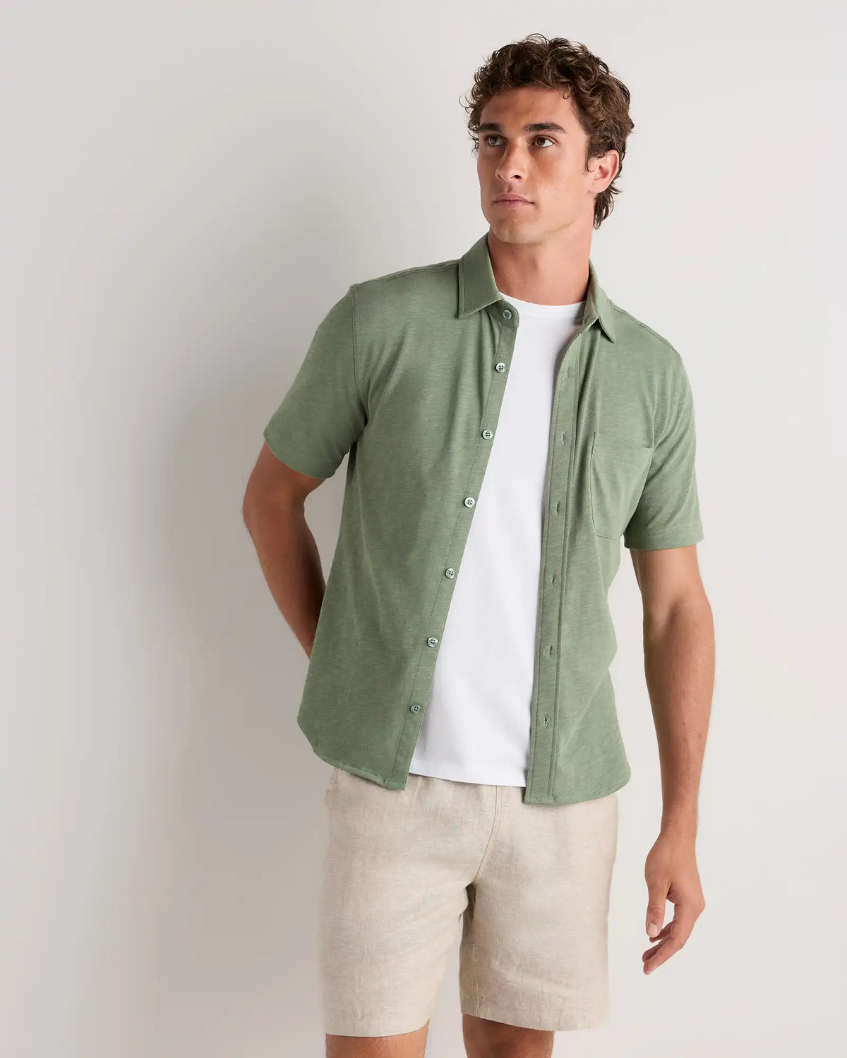 100% Organic Cotton Slub Short Sleeve Button Up Shirt