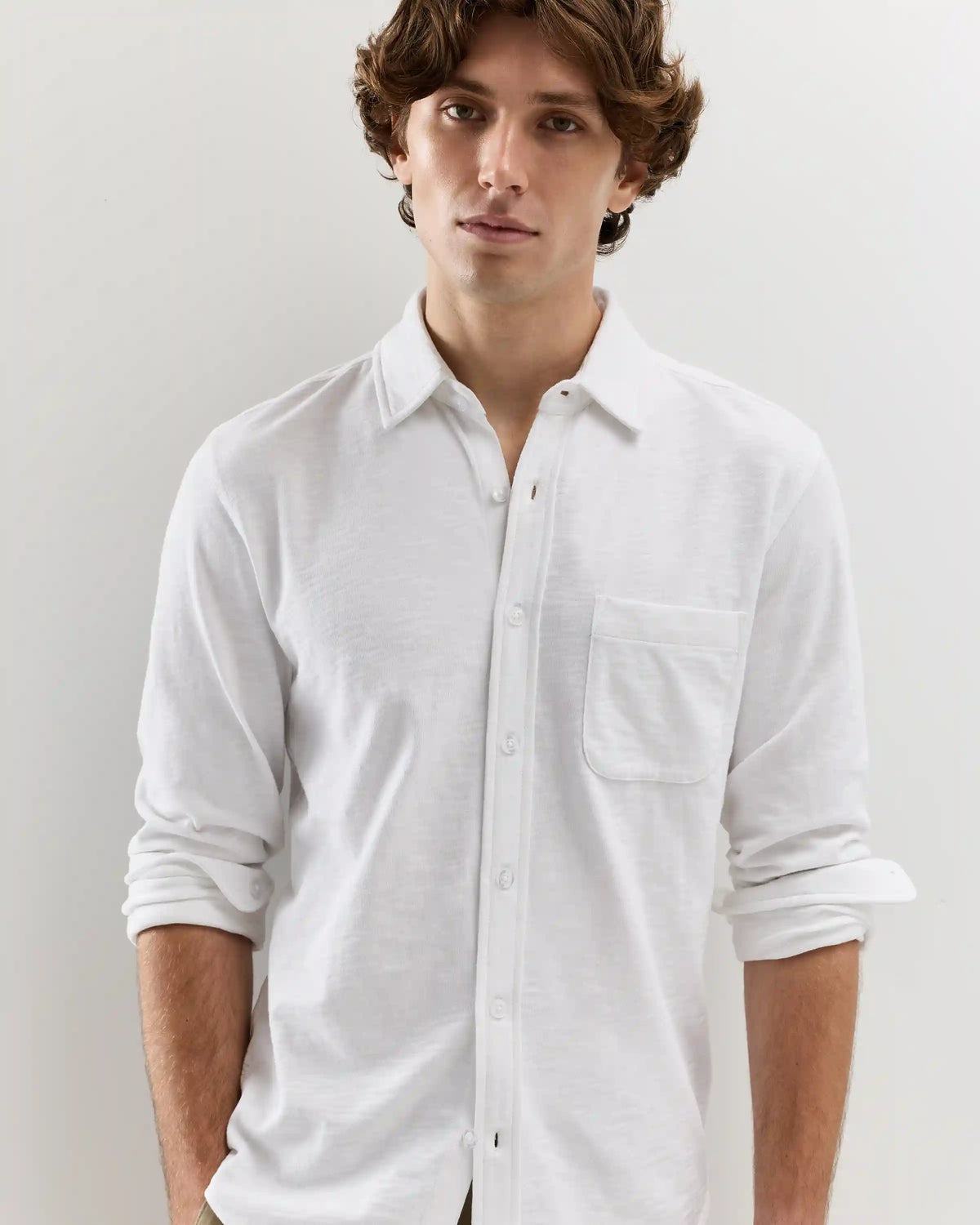 100% Organic Cotton Slub Long Sleeve Button Up Shirt